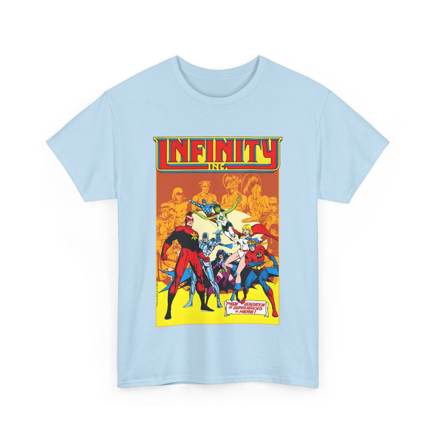 Infinity, Inc T-Shirt - Jerry Ordway Art - Silver Scarab, Huntress, Power Girl, Star-Spangled Kid, Fury, Jade - DC Comics - 1980s JSA Spin-Off Series