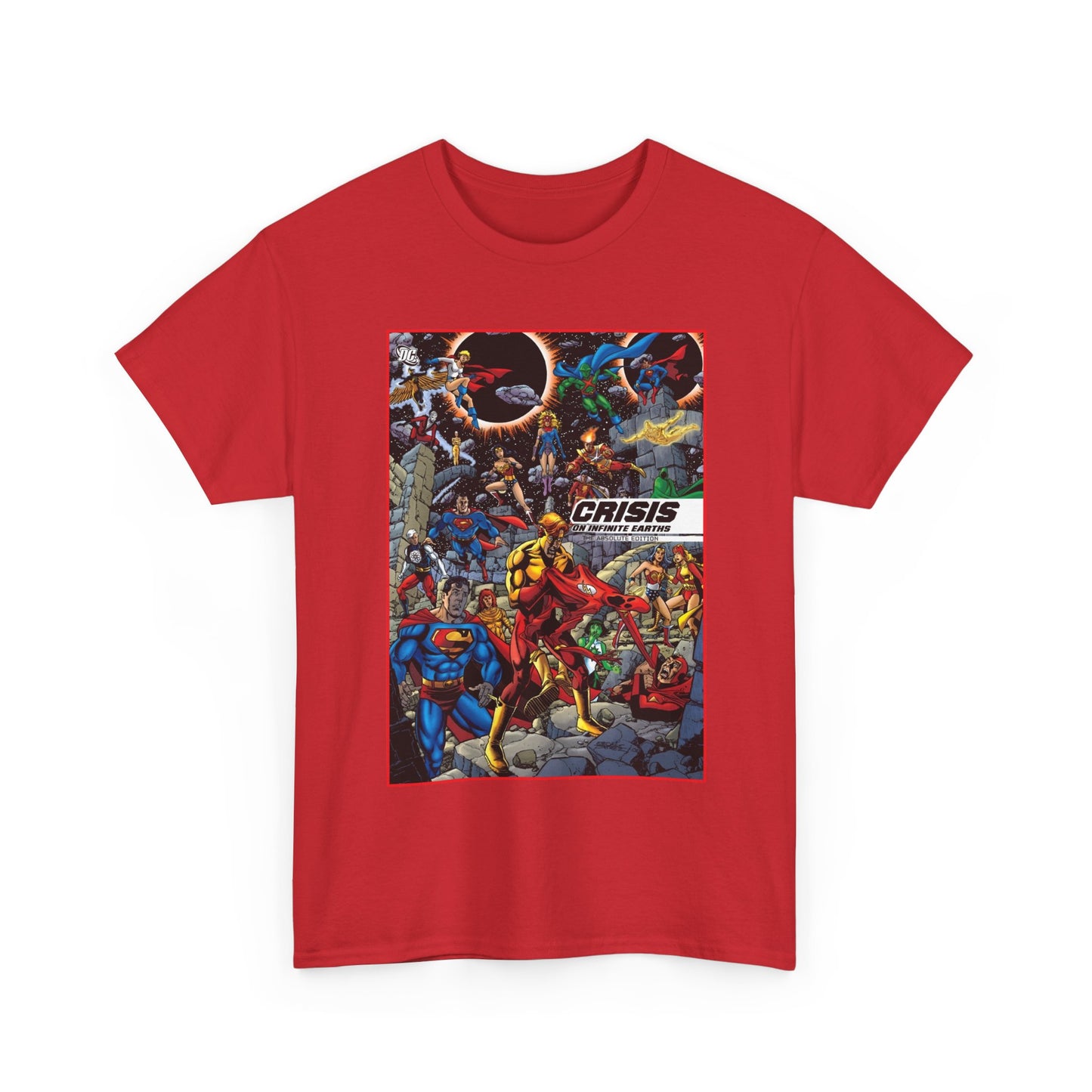 Crisis on Infinite Earths T-Shirt - George Perez Art - Absolute Edition Cover - Flash, Supergirl, Wonder Woman, Kid Flash, Psycho Pirate, Harbinger - DC Comics