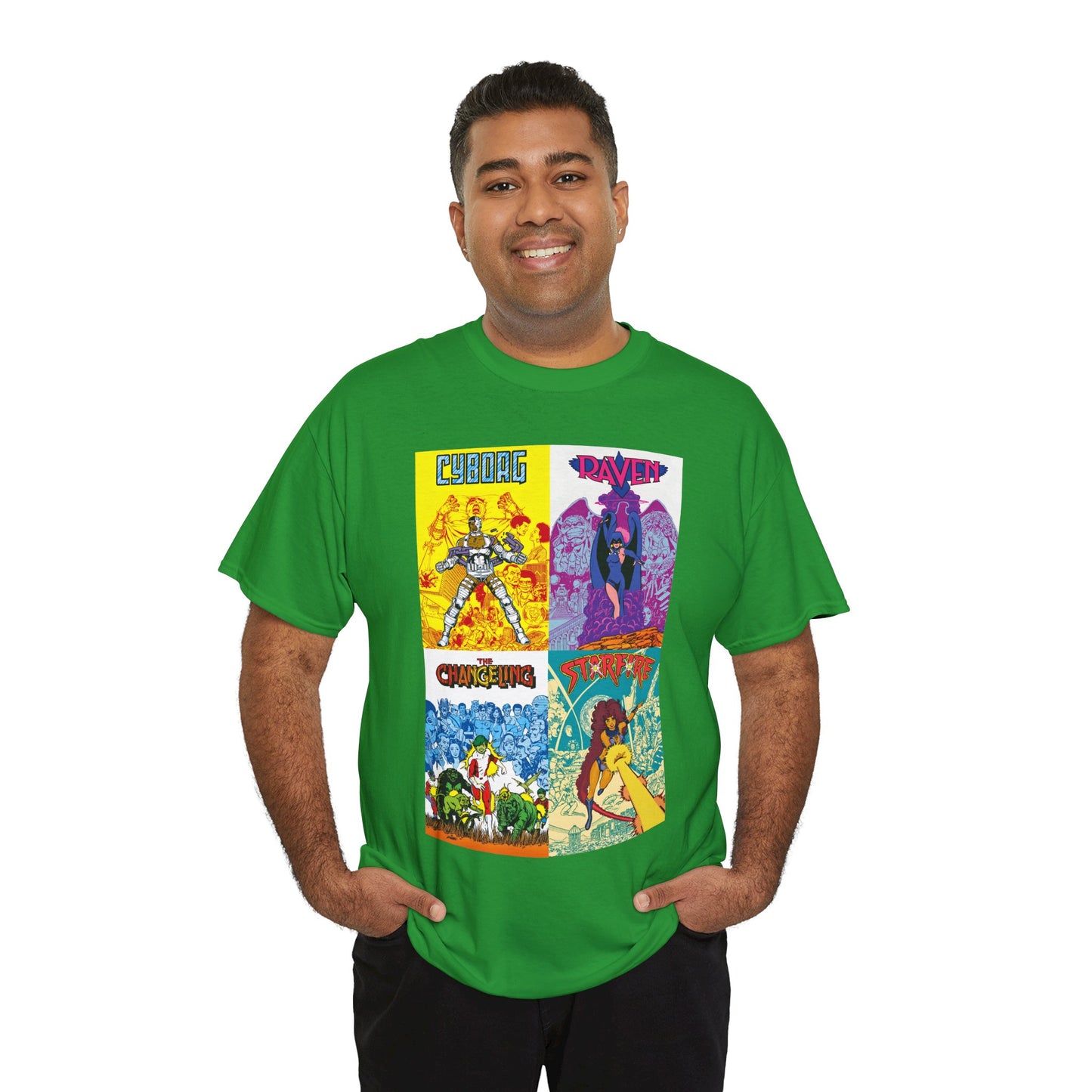 Tales of the New Teen Titans T-Shirt - George Perez Art - Cyborg, Raven, Changeling, Starfire - 1980s Mini-Series Showcasing Their Origins - DC Comics