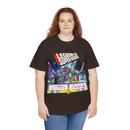 Legion of Super-Heroes T-Shirt - Gorgeous George Perez Art - History of the DC Universe - Lightning Lad, Timber Wolf, Wildfire, Sun Boy, Chamelon Boy - DC Comics