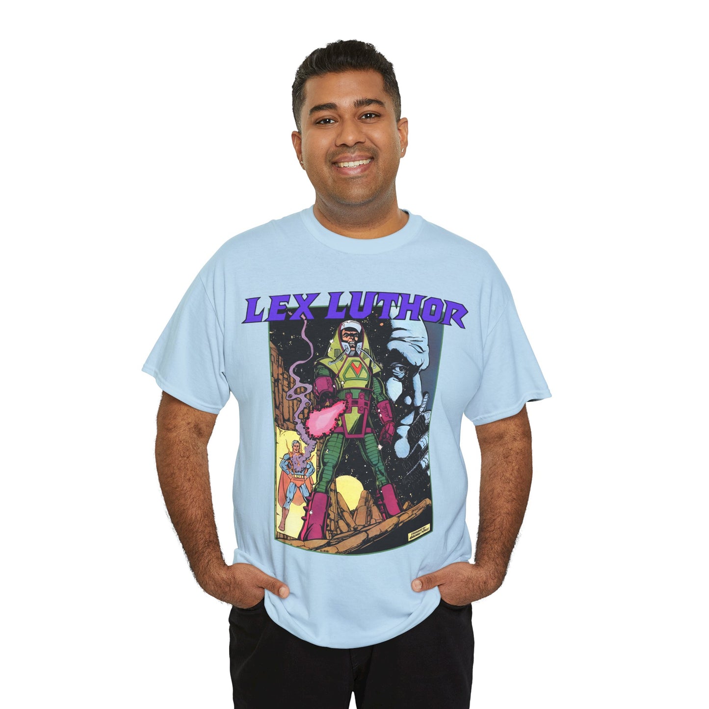 Lex Luthor T-Shirt - George Perez Art - 1980s DC Comics - Action Comics Armor - Inspiration for Super Powers Figure - Superman Enemy