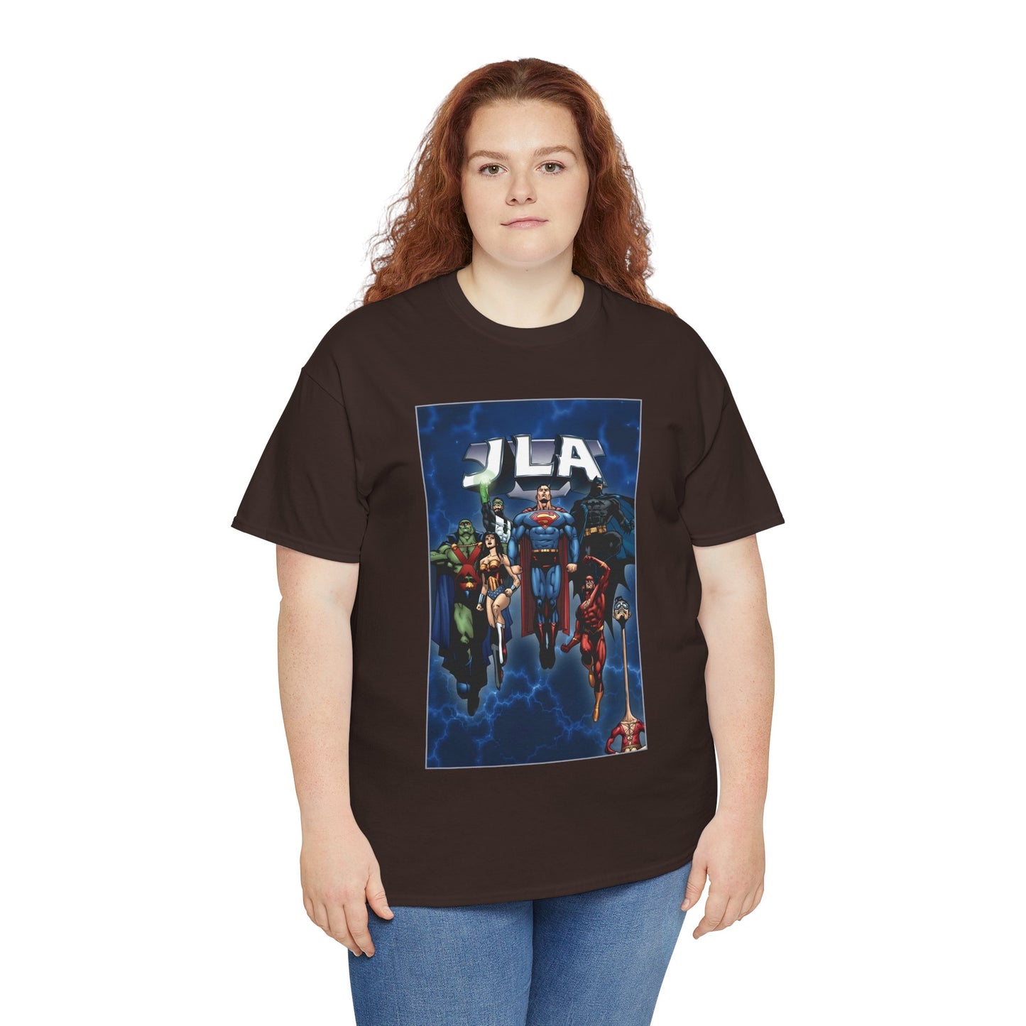 JLA T-Shirt - Doug Mahnke Art - Superman, Batman, Wonder Woman, Aquaman, Green Lantern, Flash, Martian Manhunter - DC Comics