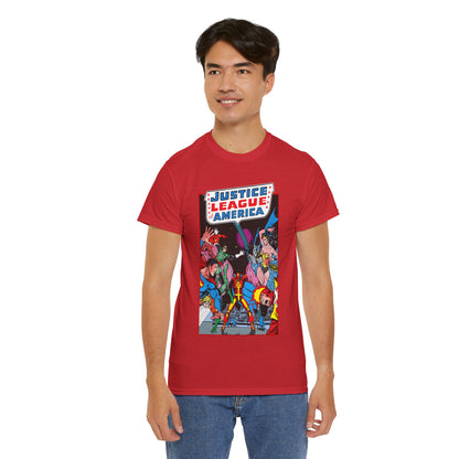 Justice League of America T-Shirt - George Perez Art - 1980s Satellite Era - Superman, Wonder Woman, Firestorm, Green Lantern, Batman - DC Comics