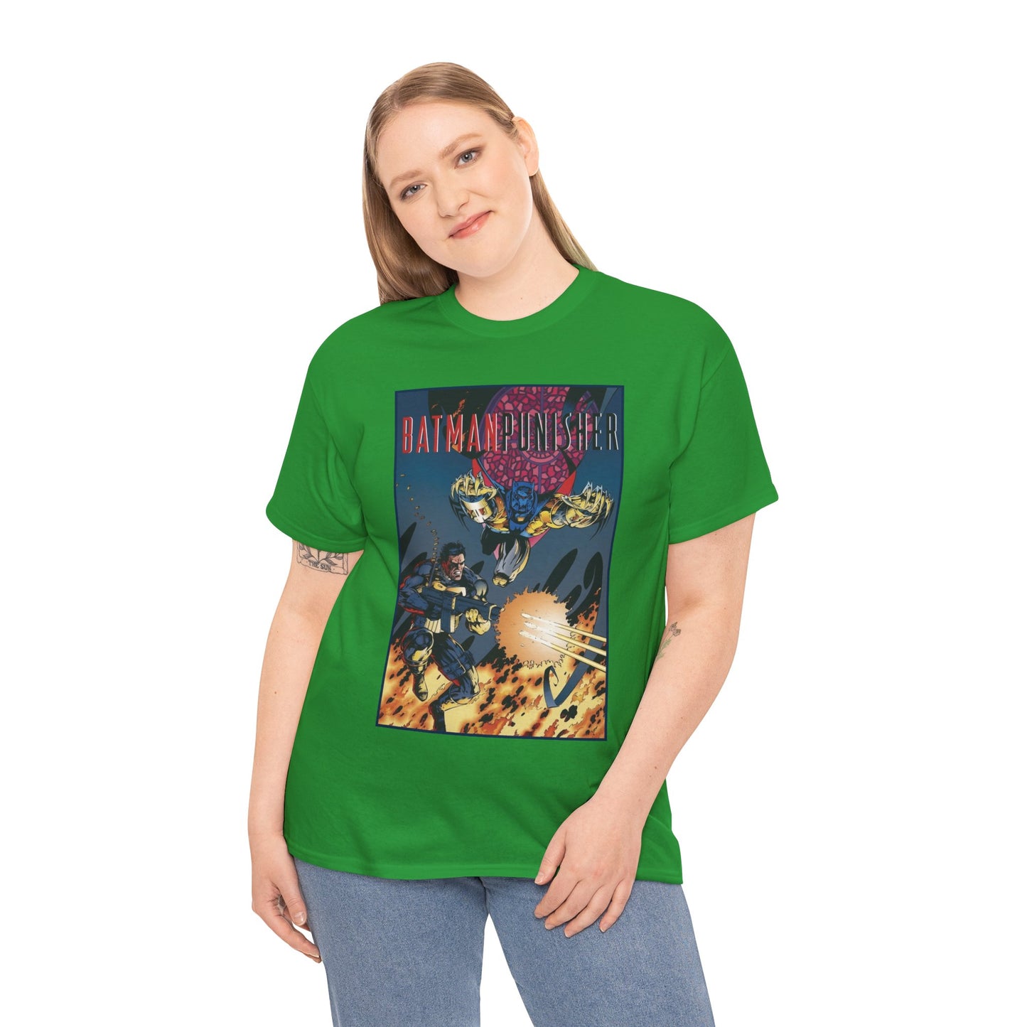 Batman/Punisher T-Shirt - Barry Kitson Art - Lake of Fire, AzBats - DC Comics/Marvel Comics