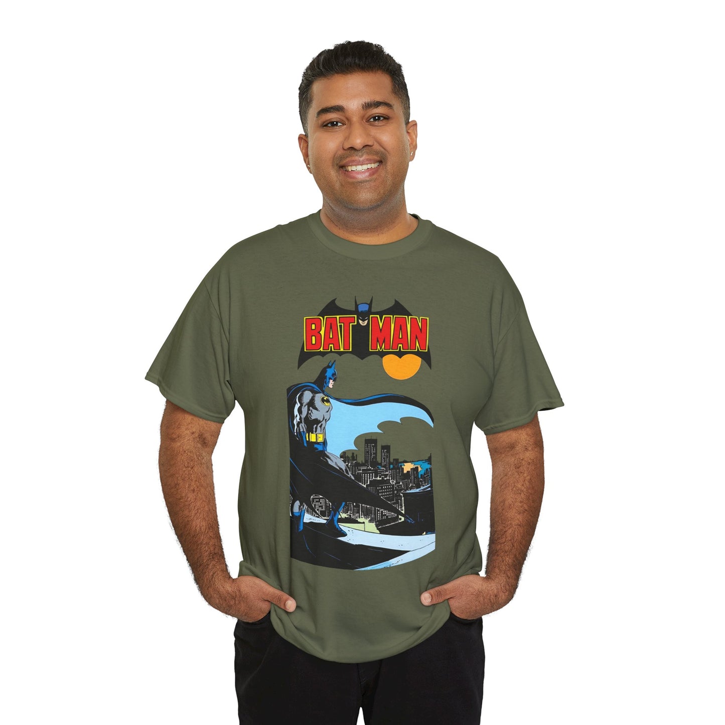 Batman T-Shirt - Jim Aparo Art - Dark Knight Looking Over Gotham City - Bronze Age Art - DC Comics