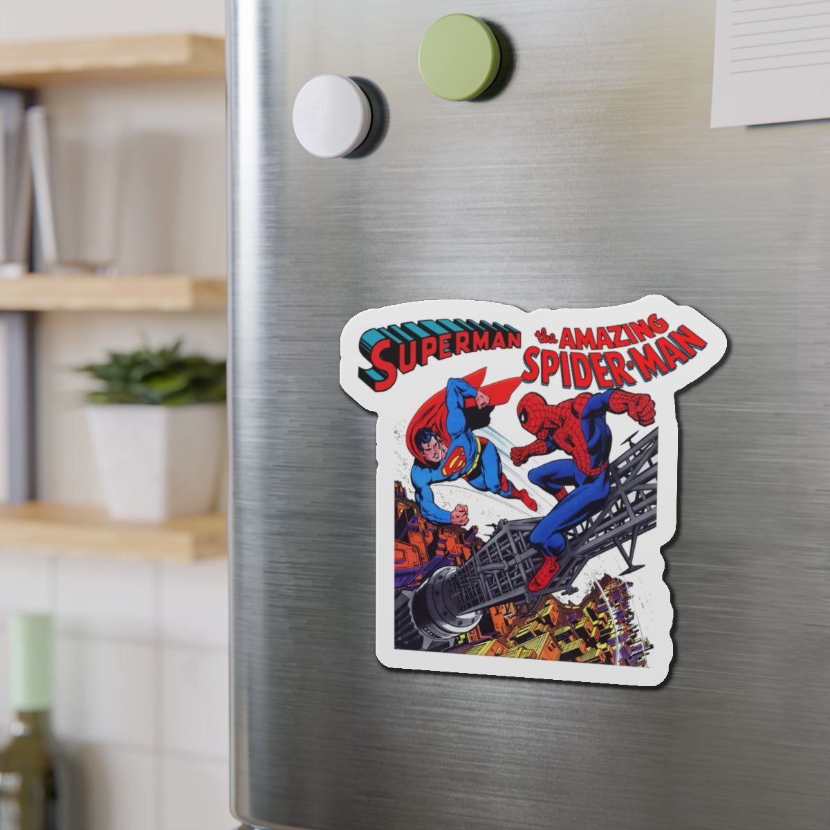 Superman Vs Spider-Man Die-Cut Magnet - DC Comics/Marvel Comics 1970s Crossover - Clark Kent & Peter Parker - 3", 4", 5", 6"