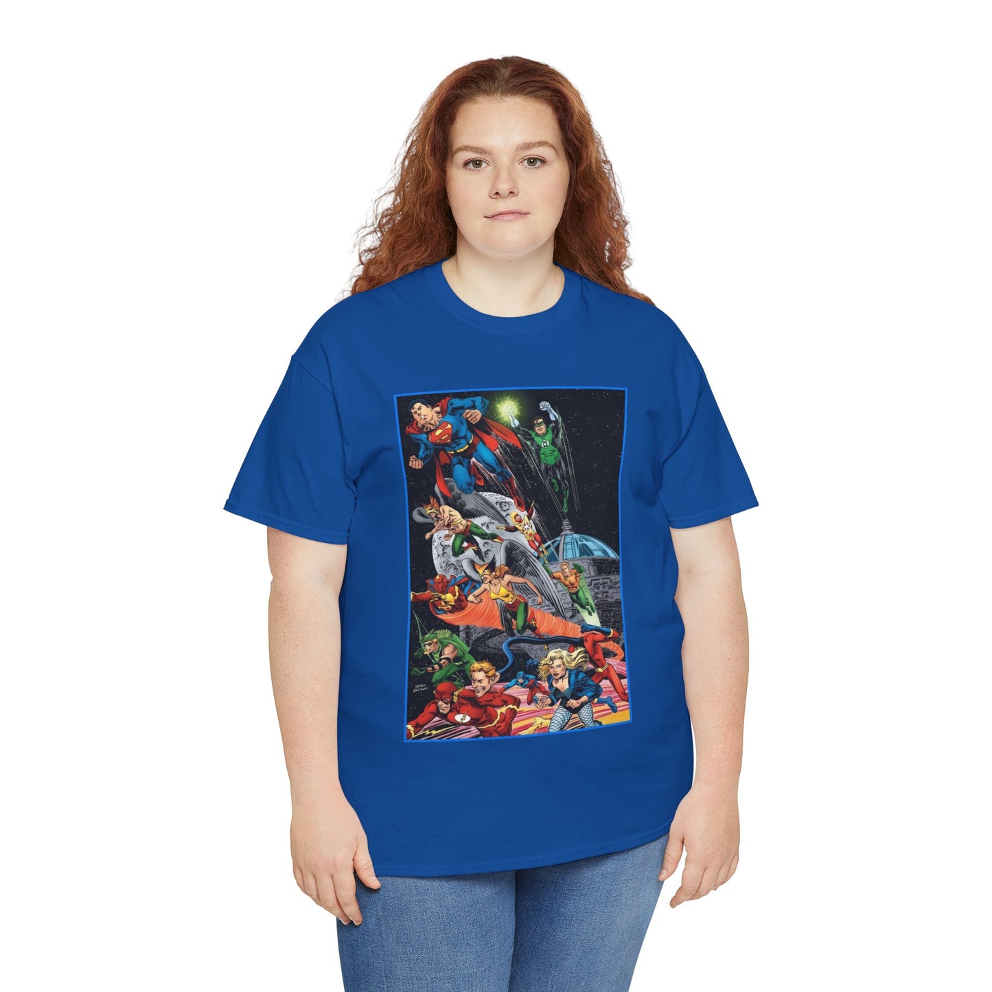 Justice League of America T-Shirt - Jerry Ordway Art - Superman, Wonder Woman, Firestorm, Flash, Black Canary, Atom - DC Comics