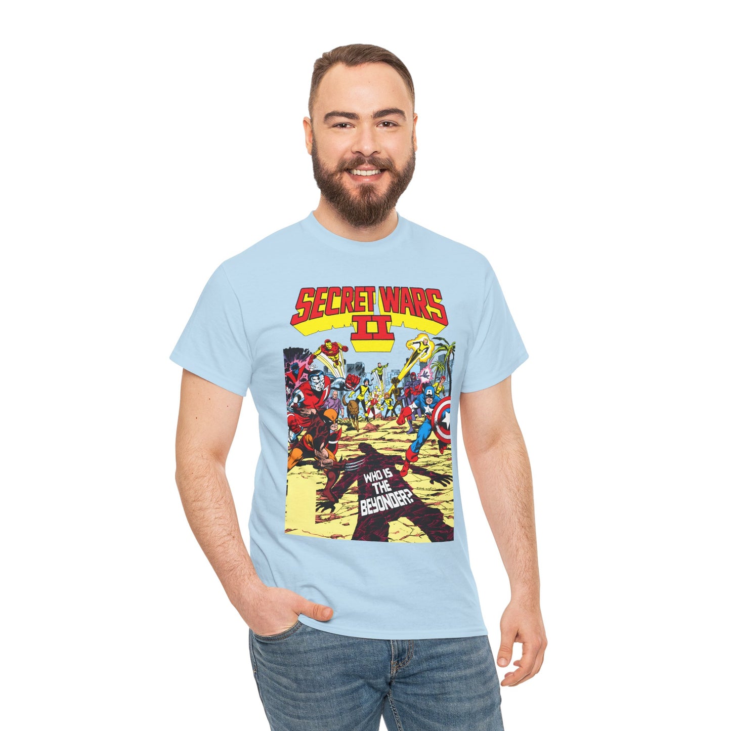Secret Wars II T-Shirt - John Byrne Art - X-Men, New Mutants, Captain America - The Beyonder - Marvel Comics Series, 1980s