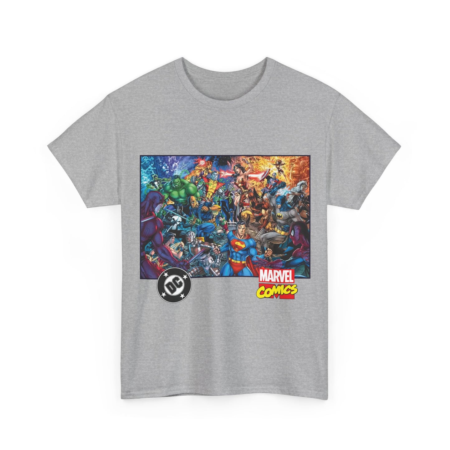 DC Vs Marvel T-Shirt - Jim Lee Art - Batman, Superman, Spider-Man, Wolverine, Wonder Woman, Daredevil, Hulk, Captain America, Deathstroke, Storm, Colossus - DC Comics, Marvel Comics Crossover