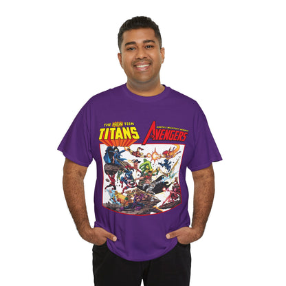 New Teen Titans Vs Avengers T-Shirt - George Perez Art - Hawkeye, Wonder Man, Raven, Starfire, Cyborg, Scarlet Witch, Wonder Girl - DC Comics & Marvel Comics