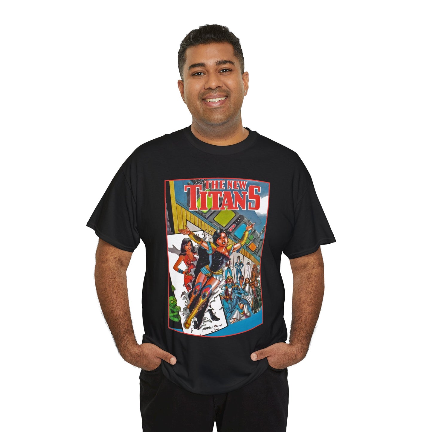 New Titans T-Shirt - George Perez Art - Troia 1st Appearance - Nightwing, Cyborg, Starfire, Raven, Jericho, Changeling - DC Comics