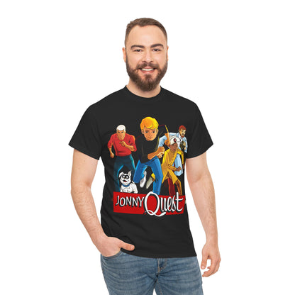 Jonny Quest T-Shirt - Popular Hanna-Barbera Cartoon Characters from the 1960s Adventure TV Show - Dr Benton, Hadji, Race Bannon, Bandit the Dog