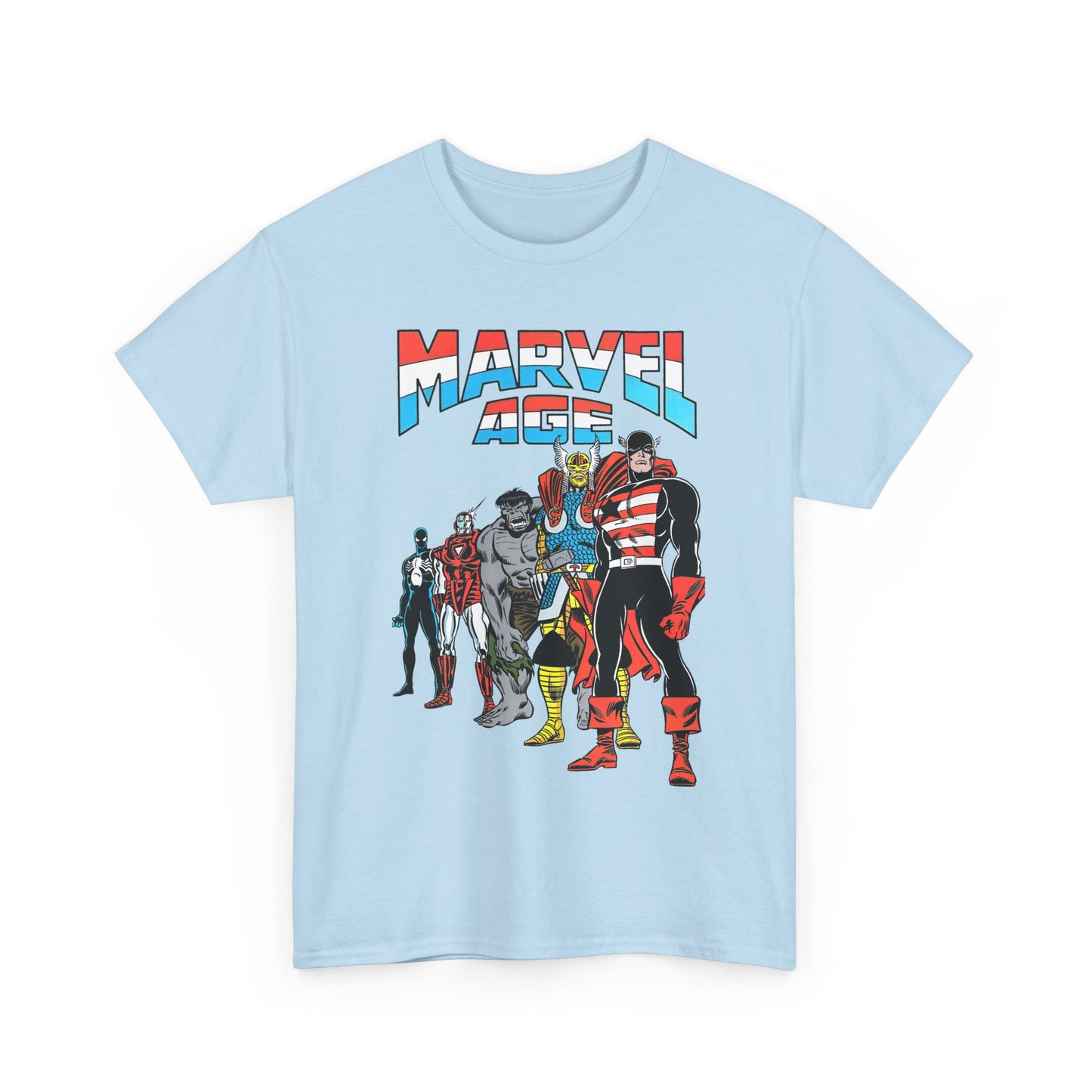 Marvel Age T-Shirt - Captain America, Thor, Incredible Hulk, Iron Man, Spider-Man - New Looks for the 80s
