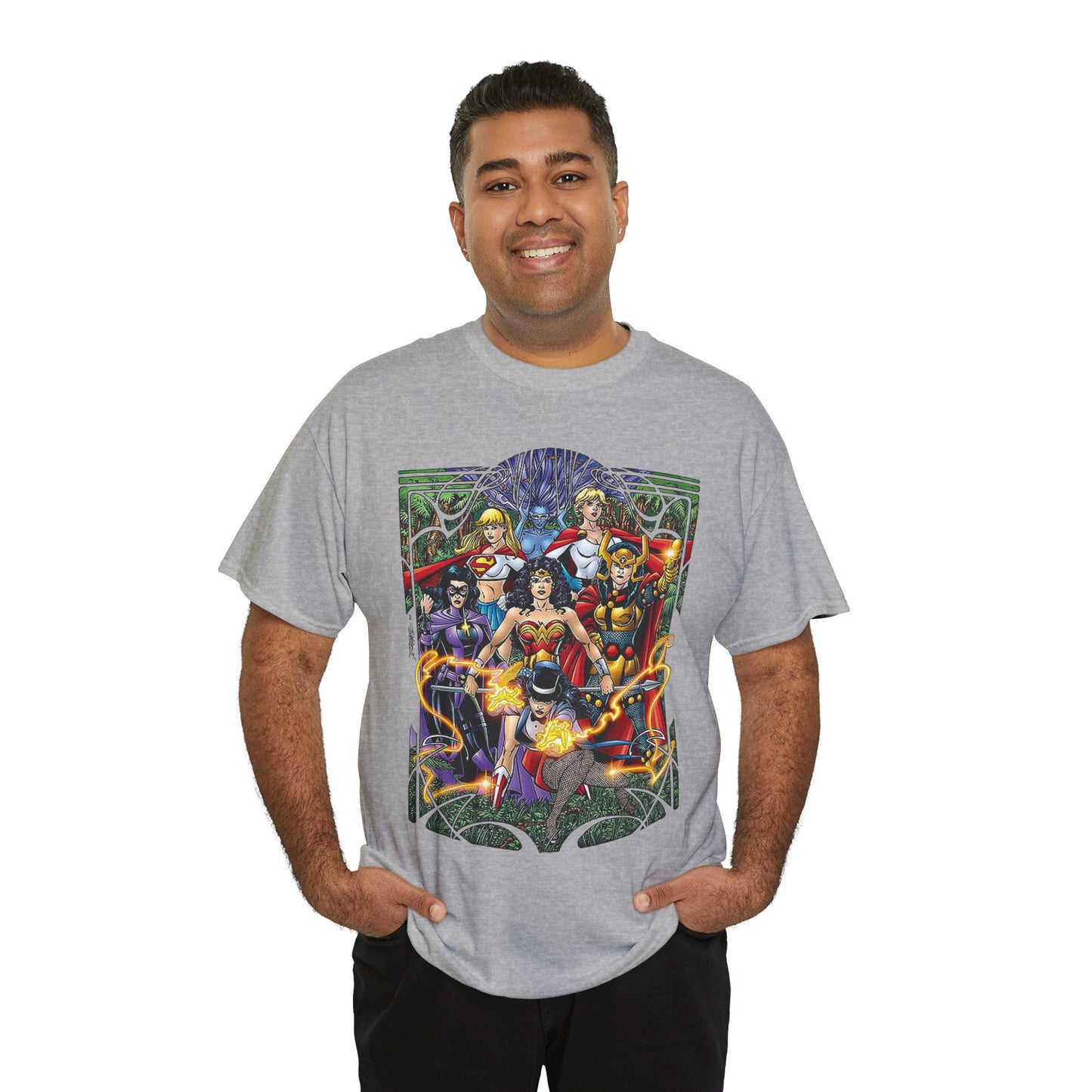 Justice League of Amazons T-Shirt - George Perez Art - Wonder Woman, Zatanna, Supergirl, Power Girl, Huntress, Big Barda - JLA - DC Comics