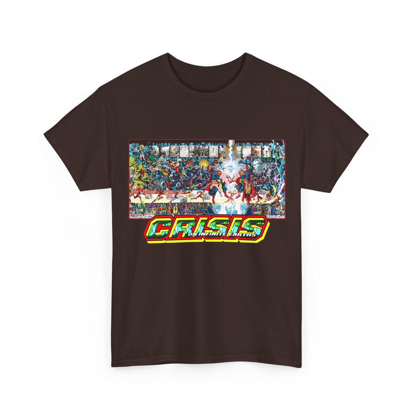 Crisis on Infinite Earths T-Shirt - Jerry Ordway/George Perez Art - Updated 2025 Poster Art - Superman, Wonder Woman, Supergirl, Flash, Harbinger, Pariah, Obsidian, Firestorm - DC Comics