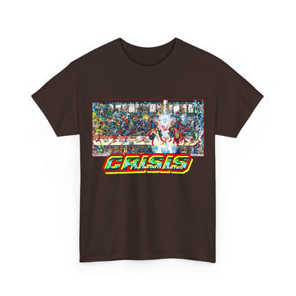 Crisis on Infinite Earths T-Shirt - Jerry Ordway/George Perez Art - Updated 2025 Poster Art - Superman, Wonder Woman, Supergirl, Flash, Harbinger, Pariah, Obsidian, Firestorm - DC Comics