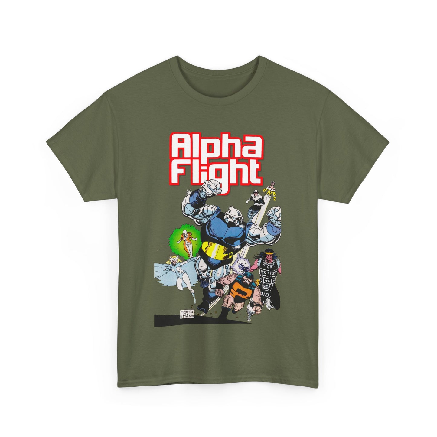 Alpha Flight T-Shirt - Mike Mignola Art - Shaman, Snowbird, Northstar, Aurora, Box, Vindicator, Puck - Canada's Super-Team - Marvel Comics