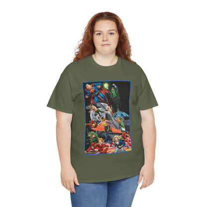 Justice League of America T-Shirt - Jerry Ordway Art - Superman, Wonder Woman, Firestorm, Flash, Black Canary, Atom - DC Comics