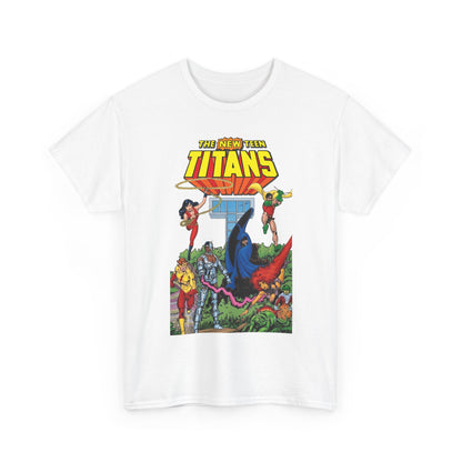 New Teen Titans T-Shirt - George Perez Art - Robin, Wonder Girl, Cyborg, Raven, Changeling, Starfire, Kid Flash - Titans Tower - DC Comics