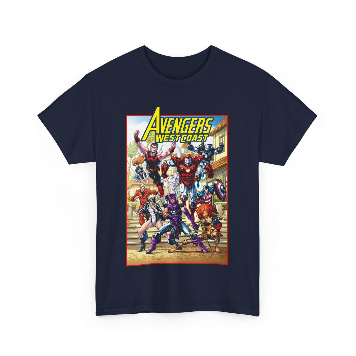 West Coast Avengers T-Shirt - Todd Nauck Art - Hawkeye, Iron Man, Wonder Man, Tigra, Vision - Marvel Comics