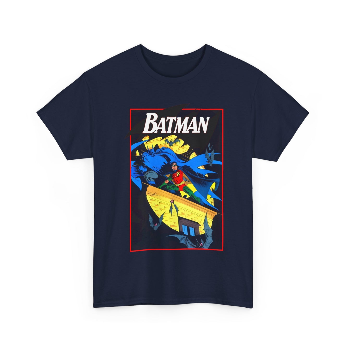 Batman & Robin T-Shirt - Norm Breyfogle Art - Surrounded by Bats in Gotham City - DC Comics