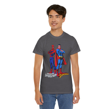 Amazing Spider-Man & Superman T-Shirt - Classic 1970s Marvel/DC Comics Crossover - Peter Parker & Clark Kent