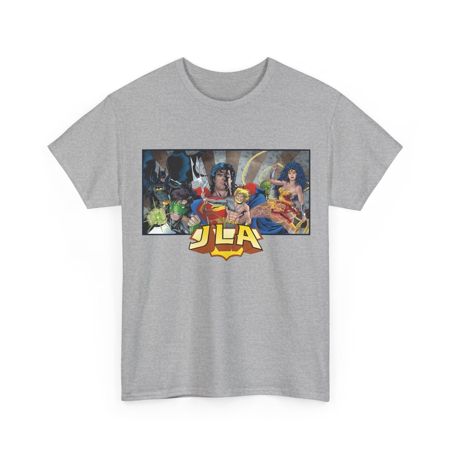 Justice League T-Shirt - Kevin Maguire Art - Superman, Wonder Woman, Batman, Flash, Aquaman, Martian Manhunter, Green Lantern - 90s Lineup - DC Comics