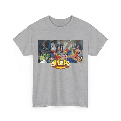 Justice League T-Shirt - Kevin Maguire Art - Superman, Wonder Woman, Batman, Flash, Aquaman, Martian Manhunter, Green Lantern - 90s Lineup - DC Comics