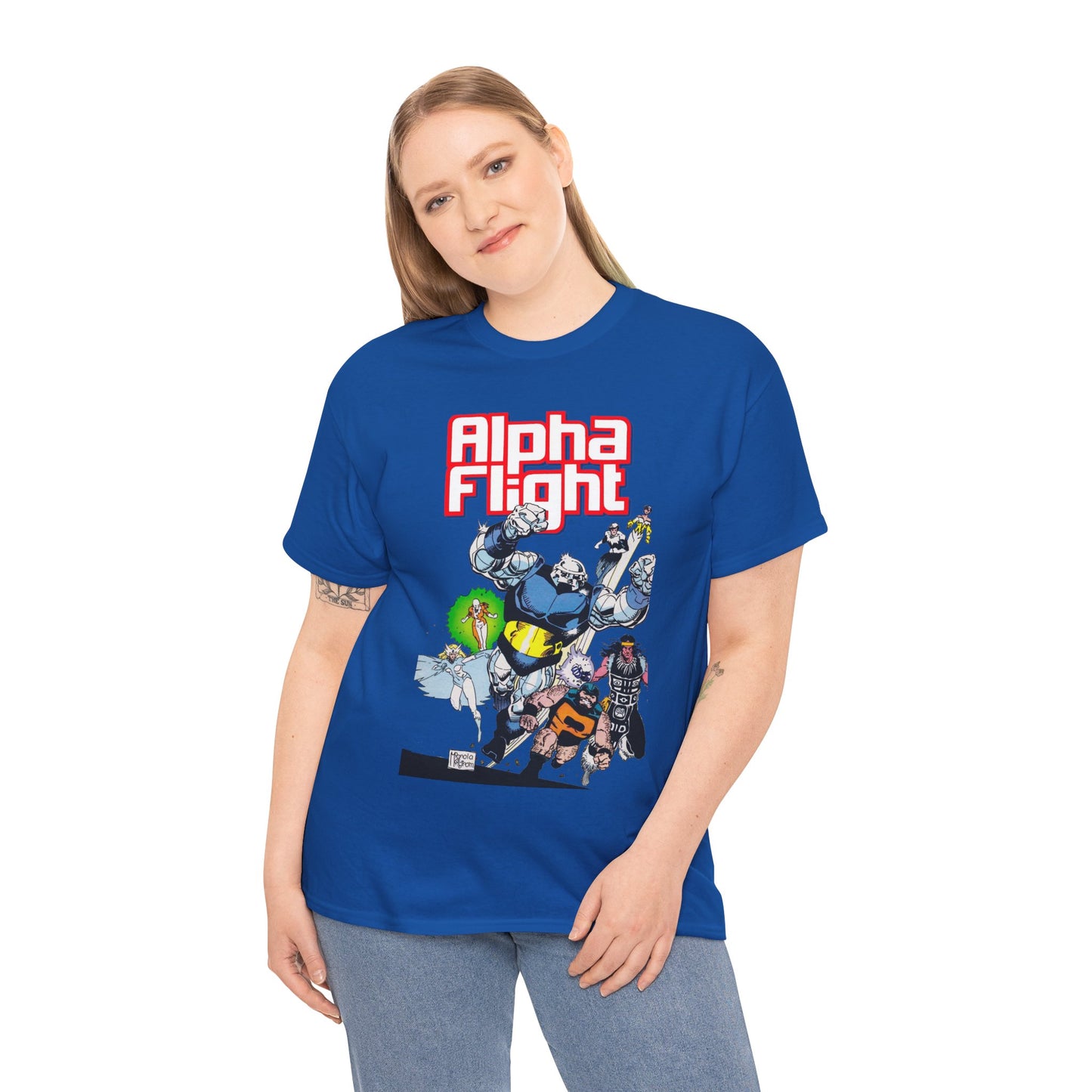 Alpha Flight T-Shirt - Mike Mignola Art - Shaman, Snowbird, Northstar, Aurora, Box, Vindicator, Puck - Canada's Super-Team - Marvel Comics