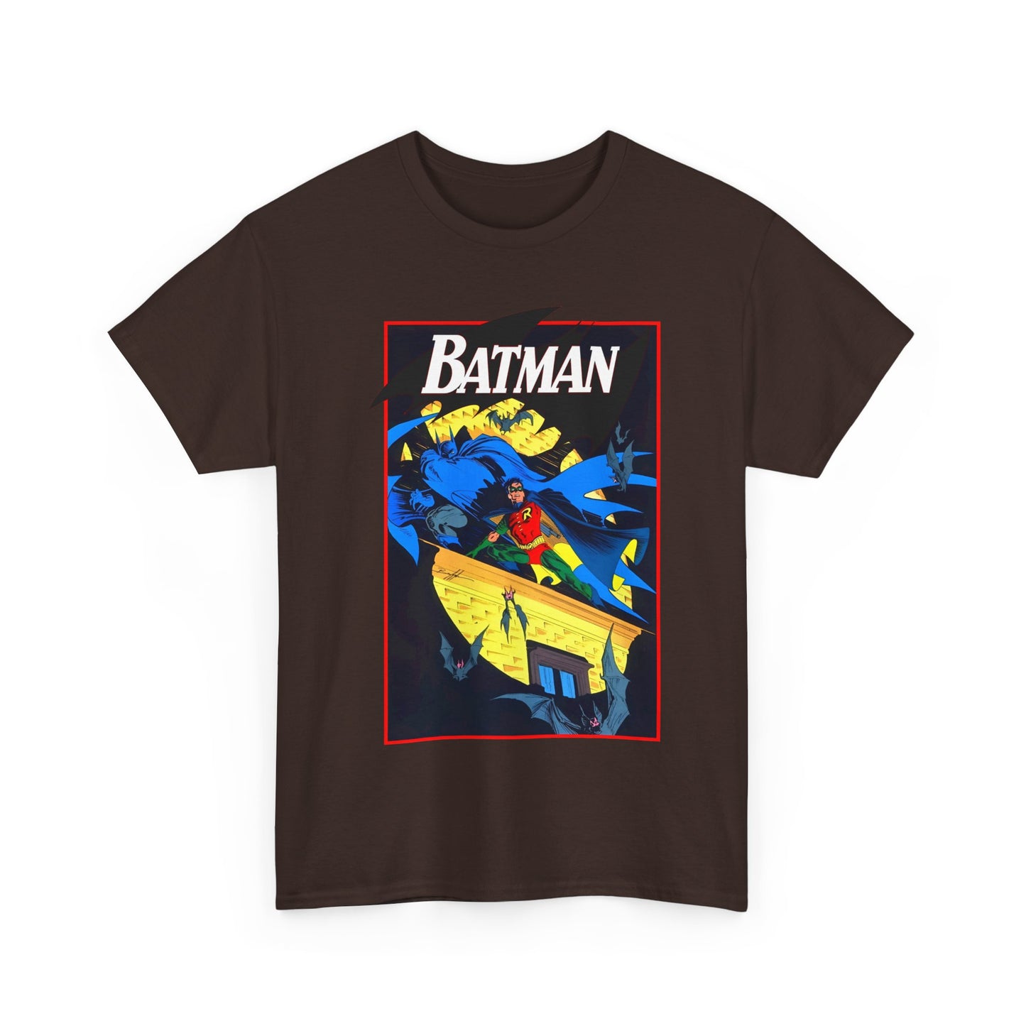 Batman & Robin T-Shirt - Norm Breyfogle Art - Surrounded by Bats in Gotham City - DC Comics