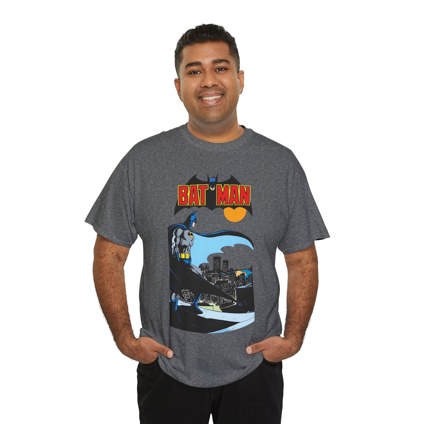 Batman T-Shirt - Jim Aparo Art - Dark Knight Looking Over Gotham City - Bronze Age Art - DC Comics