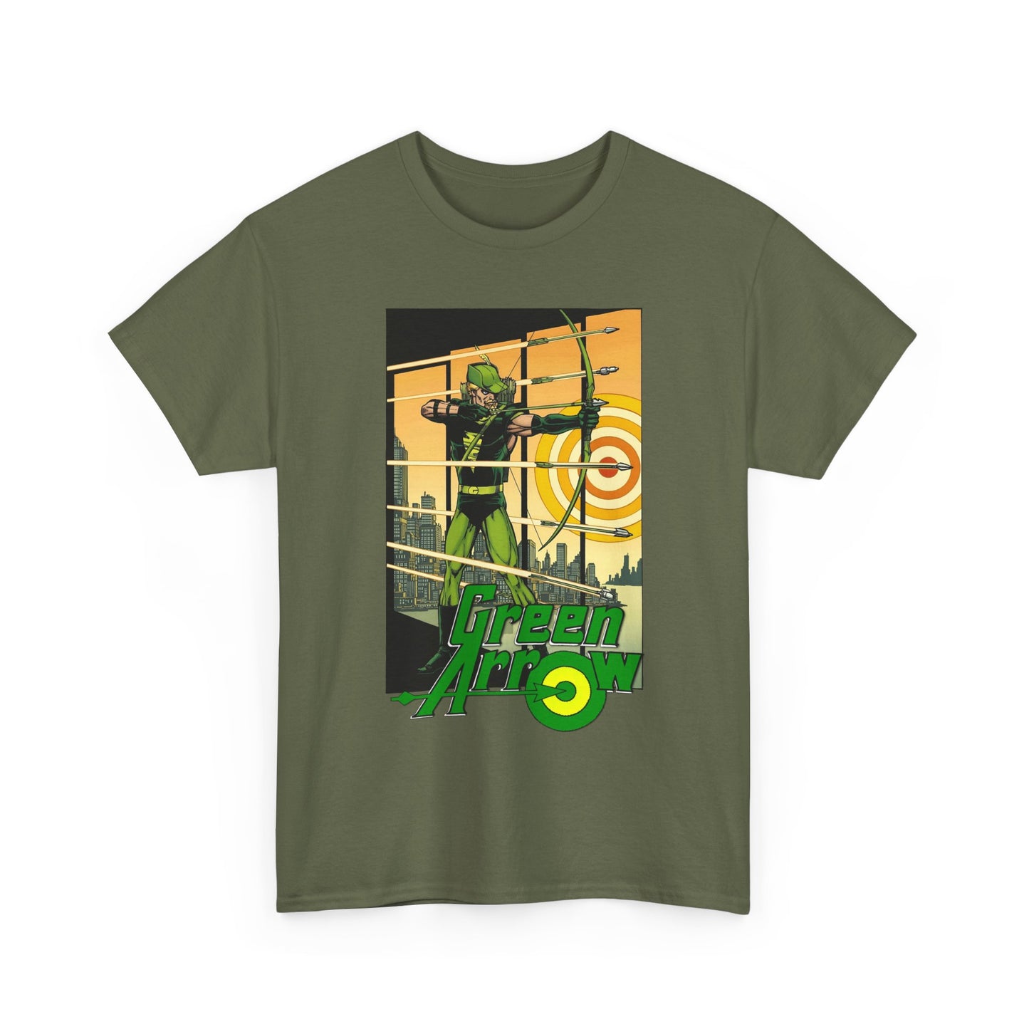Green Arrow T-Shirt - George Perez Art - 1980s Justice League Postcard Art - JLA - DC Comics
