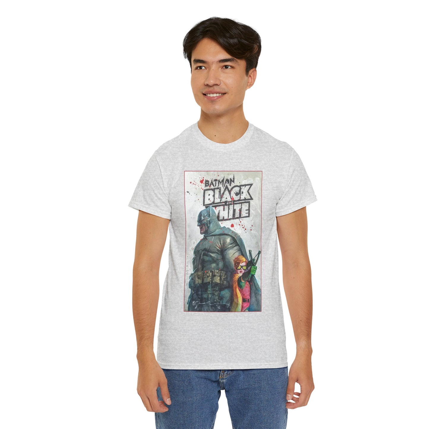 Batman: Black & White T-Shirt - Bill Sienkiewicz Art - Dark Knight Returns - Batman & Robin (Carrie Kelley) - DC Comics