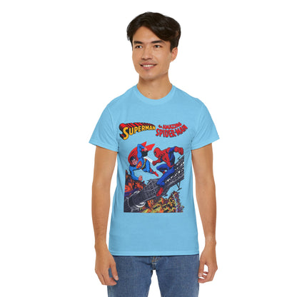 Superman & Amazing Spider-Man T-Shirt - DC/Marvel Comics Crossover - 1970s - Clark Kent & Peter Parker