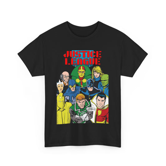 Justice League International T-Shirt - Kevin Maguire Art - JLI - DC Comics - Blue Beetle, Dr Fate, Batman, Mr Miracle, Martian Manhunter - Guy Gardner