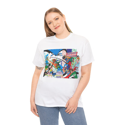 Justice League of America #200 T-Shirt - George Perez Art - Superman, Batman, Zatanna, Wonder Woman, Elongated Man, Martian Manhunter, Black Canary, Atom, Firestorm - DC Comics