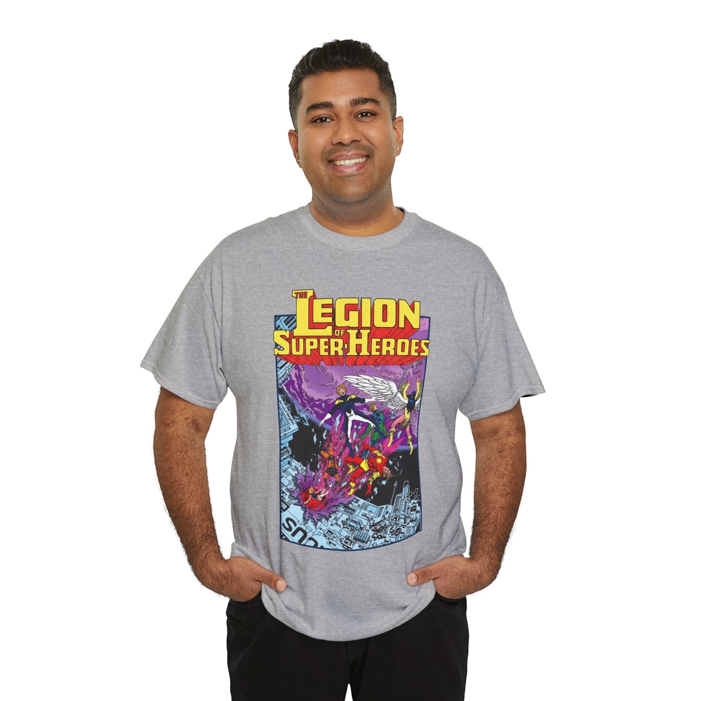 Legion of Super-Heroes T-Shirt - Pat Broderick Art - Timber Wolf, Lightning Lad, Wildfire, Dawnstar, Element Lad - LOSH - DC Comics