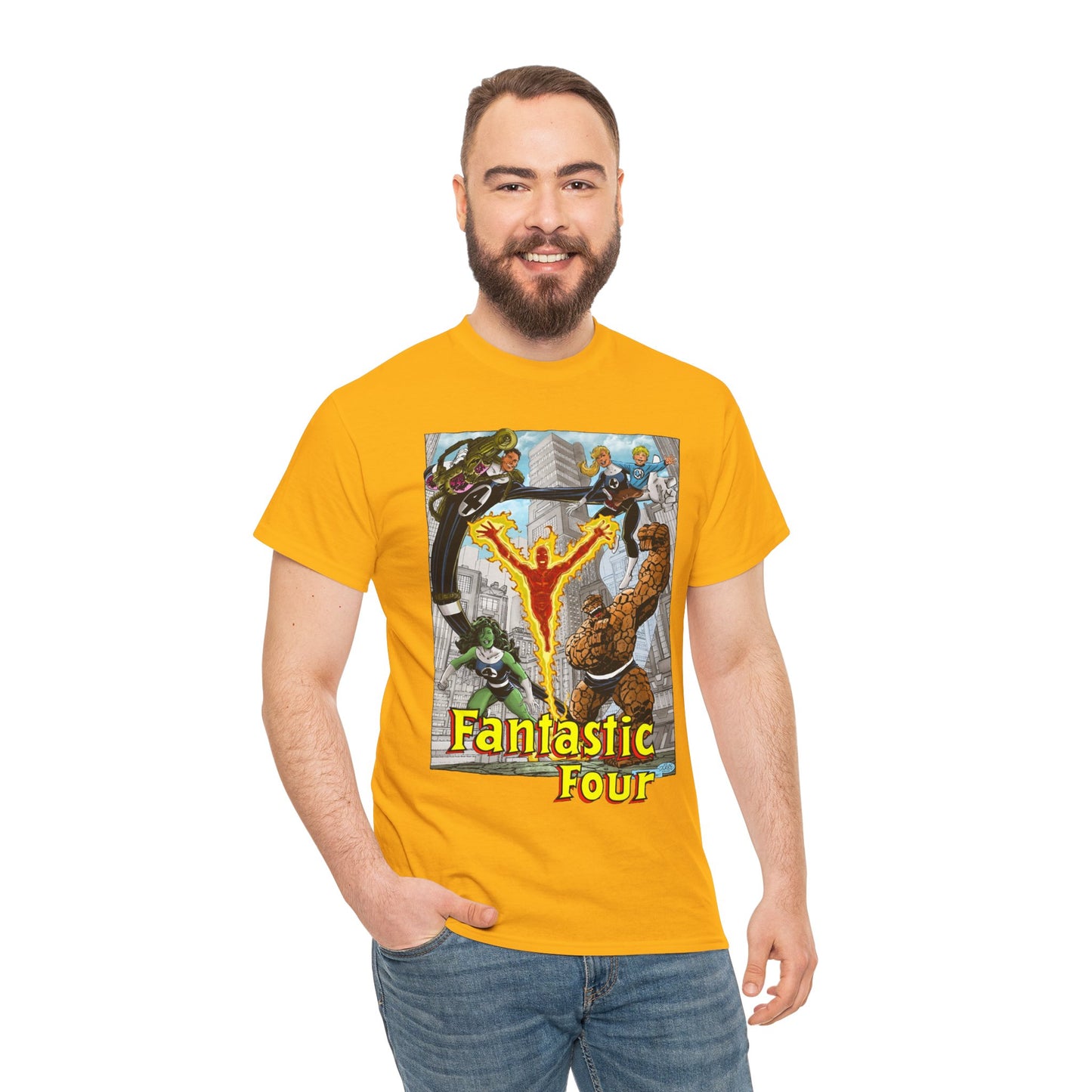 Fantastic Four T-Shirt - John Byrne Art - She-Hulk, Invisible Woman, Thing, Reed Richards, Human Torch - Baxter Building - Marvel Comics