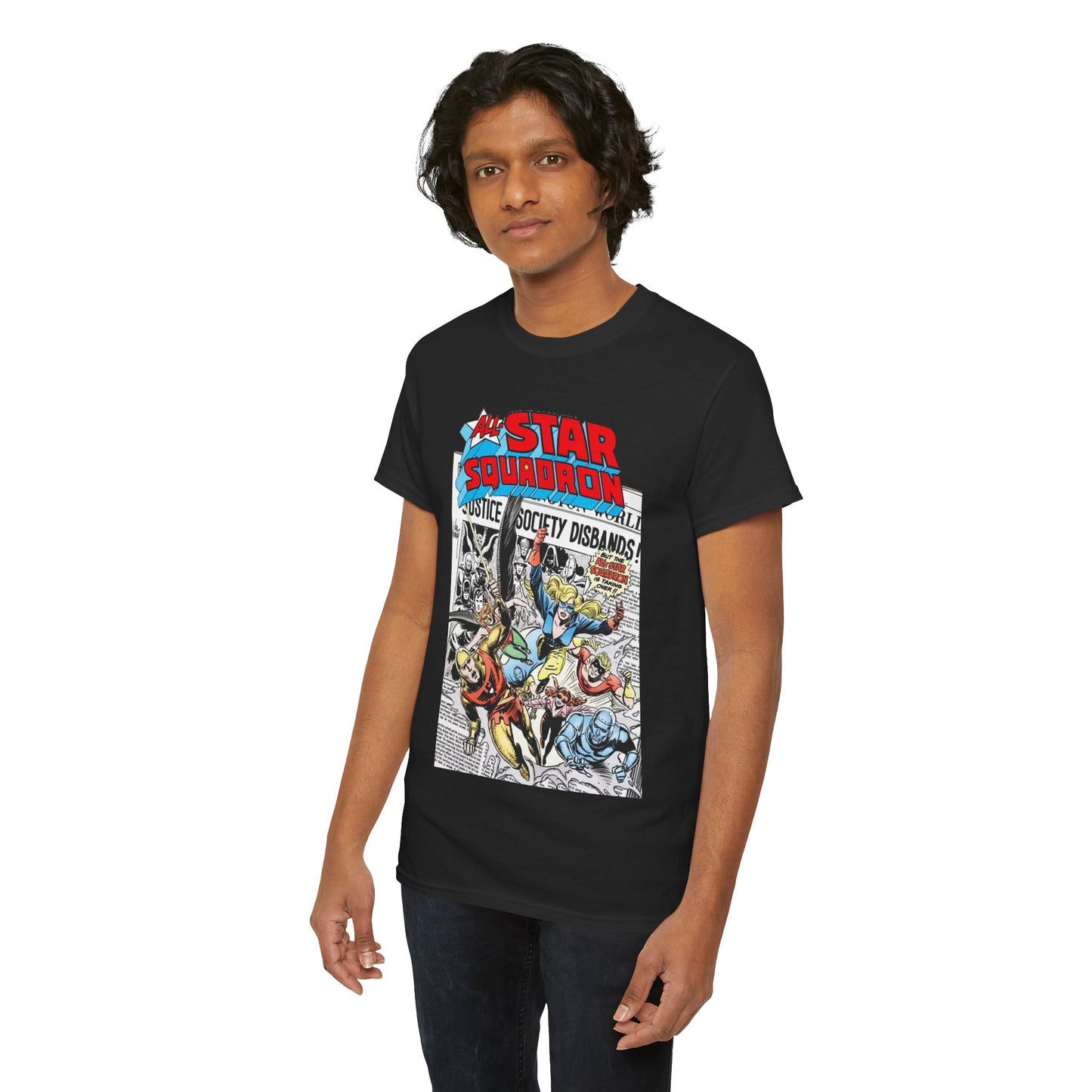 All-Star Squadron T-Shirt - Joe Kubert Art - Liberty Belle, Robotman, Shining Knight, Johnny Quick, Firebrand - JSA Connection - DC Comics