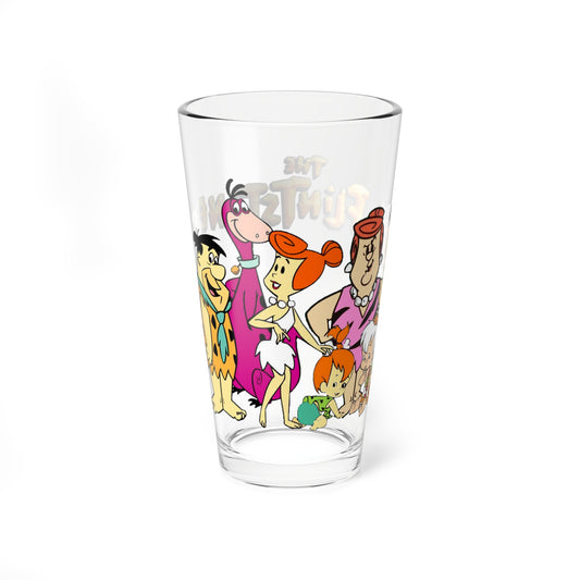 The Flintstones Pint Glass, 16oz - Fred & Wilma Flintstone, Betty & Barney Rubble, Pebbles & Bamm-Bamm,  Pearl Slaghoople - Hanna-Barbera Cartoon