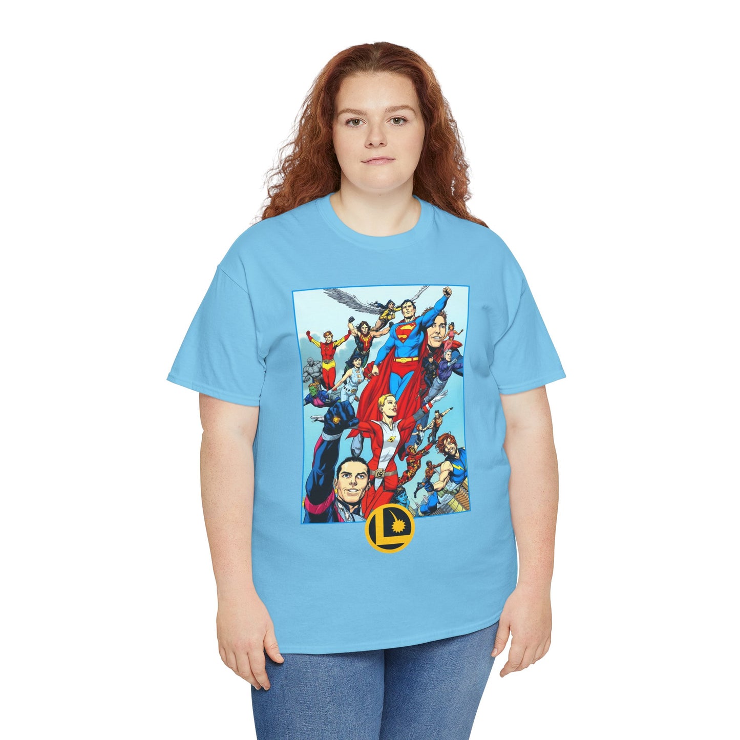 Legion of Super-Heroes T-Shirt - Gary Frank Art - Superman, Saturn Girl, Cosmic Boy, Dawnstar, Brainiac 5, Phantom Girl, Wildfire, Blok, Lightning Lad, Timber Wolf - LOSH - DC Comics