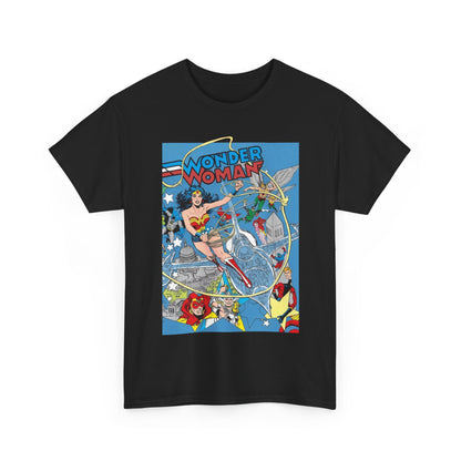 Wonder Woman T-Shirt - Ed Hannigan Art - #300 Cover Art - Hawkman, Green Lantern, Elongated Man, Sandman - DC Comics