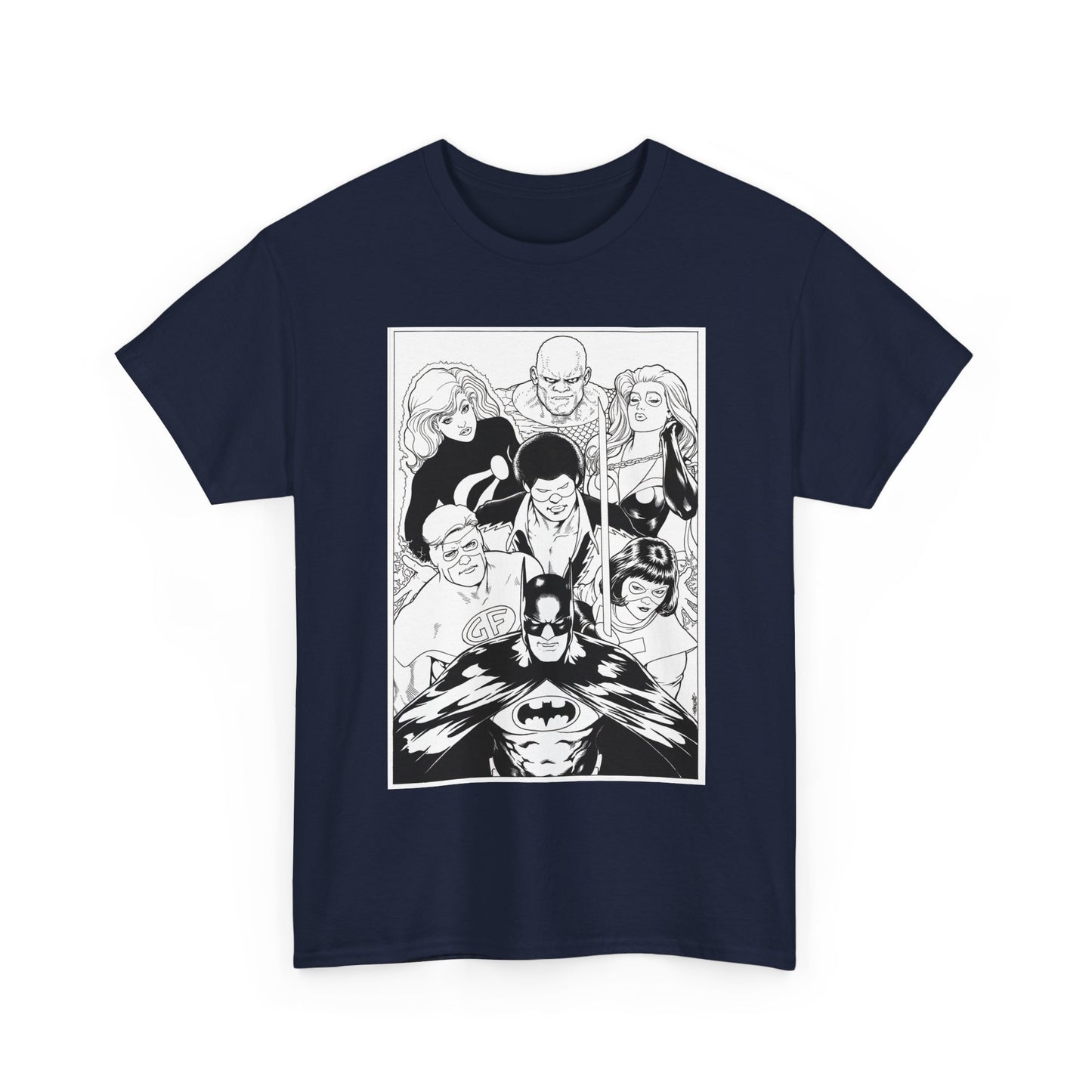 Batman & the Outsiders T-Shirt - Kevin Maguire Art - Black & White - Black Lightning, Metamorpho, Halo, Looker, Katana, Geo-Force - DC Comics