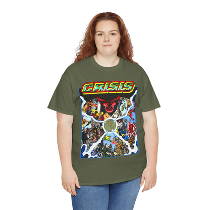 Crisis on Infinite Earths T-Shirt - George Perez Art - #3 Cover - Monitor, Flash, Starfire, Brainiac 5, Dream Girl - DC Comics