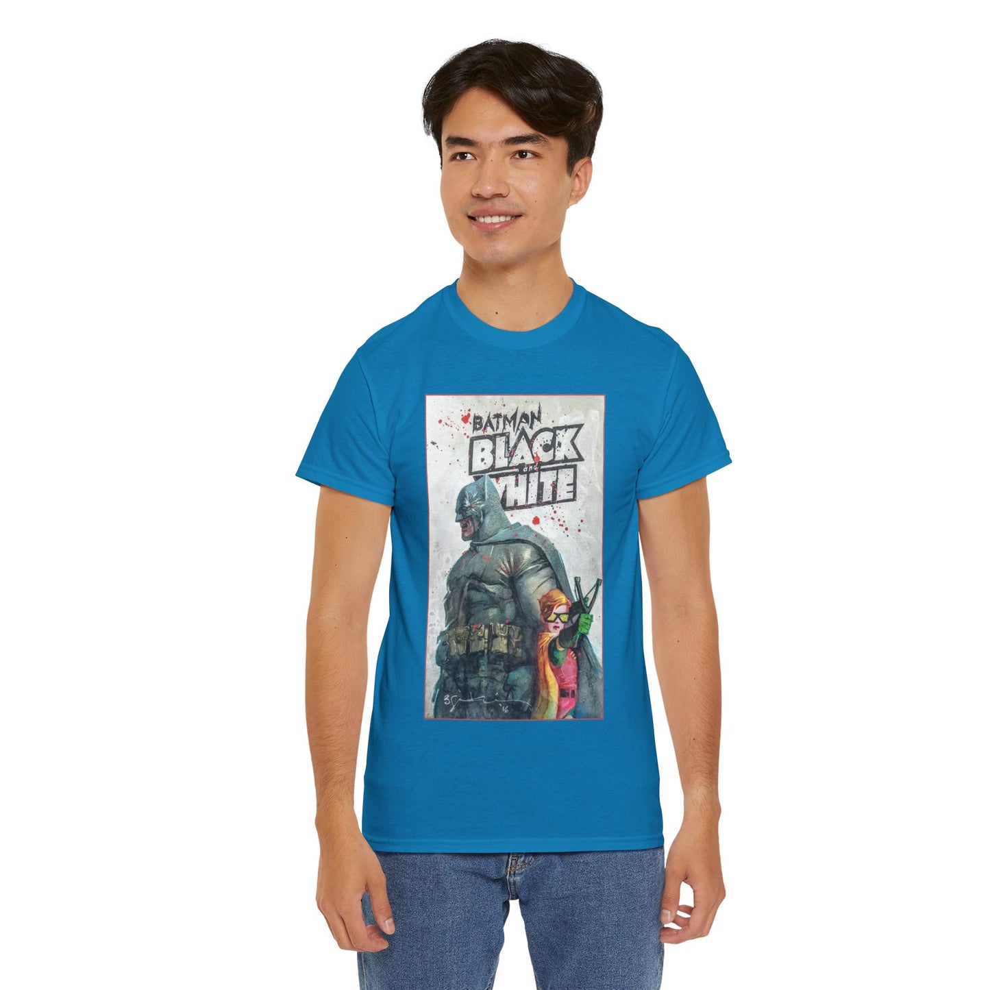Batman: Black & White T-Shirt - Bill Sienkiewicz Art - Dark Knight Returns - Batman & Robin (Carrie Kelley) - DC Comics