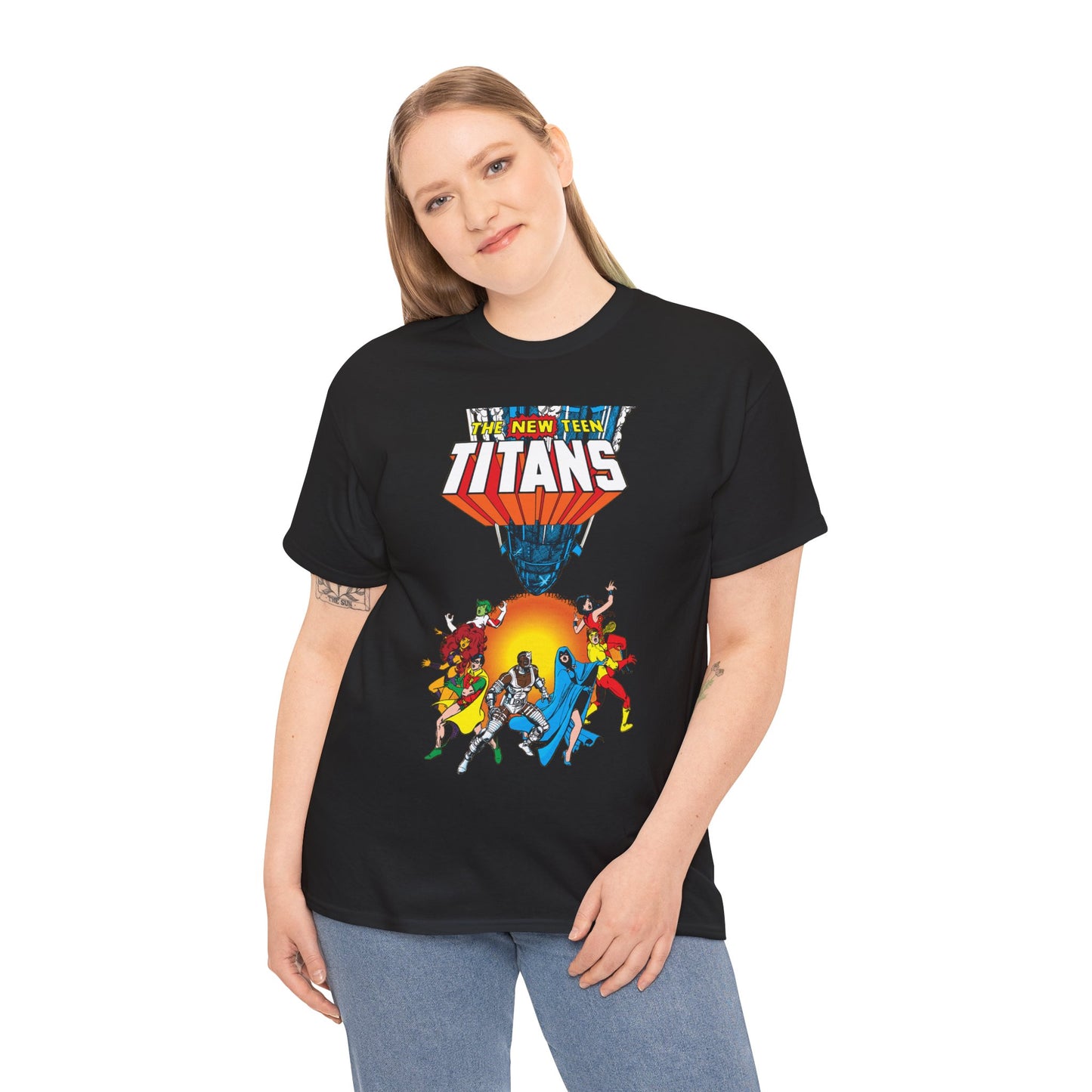 New Teen Titans T-Shirt - George Perez Art - Robin, Wonder Girl, Cyborg, Raven, Starfire, Kid Flash - #10 Cover Art - DC Comics