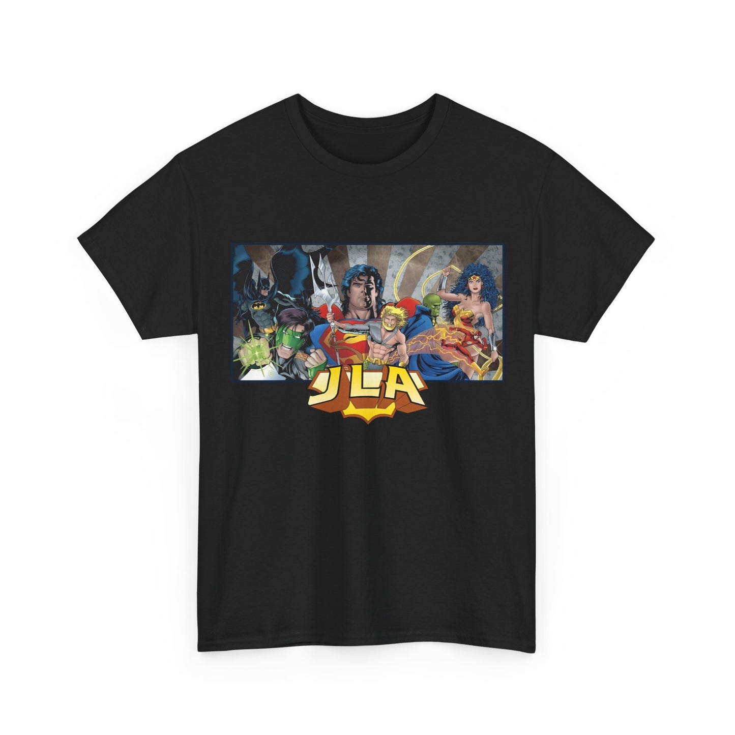 Justice League T-Shirt - Kevin Maguire Art - Superman, Wonder Woman, Batman, Flash, Aquaman, Martian Manhunter, Green Lantern - 90s Lineup - DC Comics