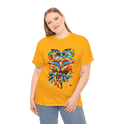 DC Legends T-Shirt - Linda Medley, Arthur Adams Art - Superman, Wonder Woman, Batman, Creeper, Black Canary, Guy Gardner, Blue Beetle, Booster Gold, Dr. Fate, Flash - DC Comics
