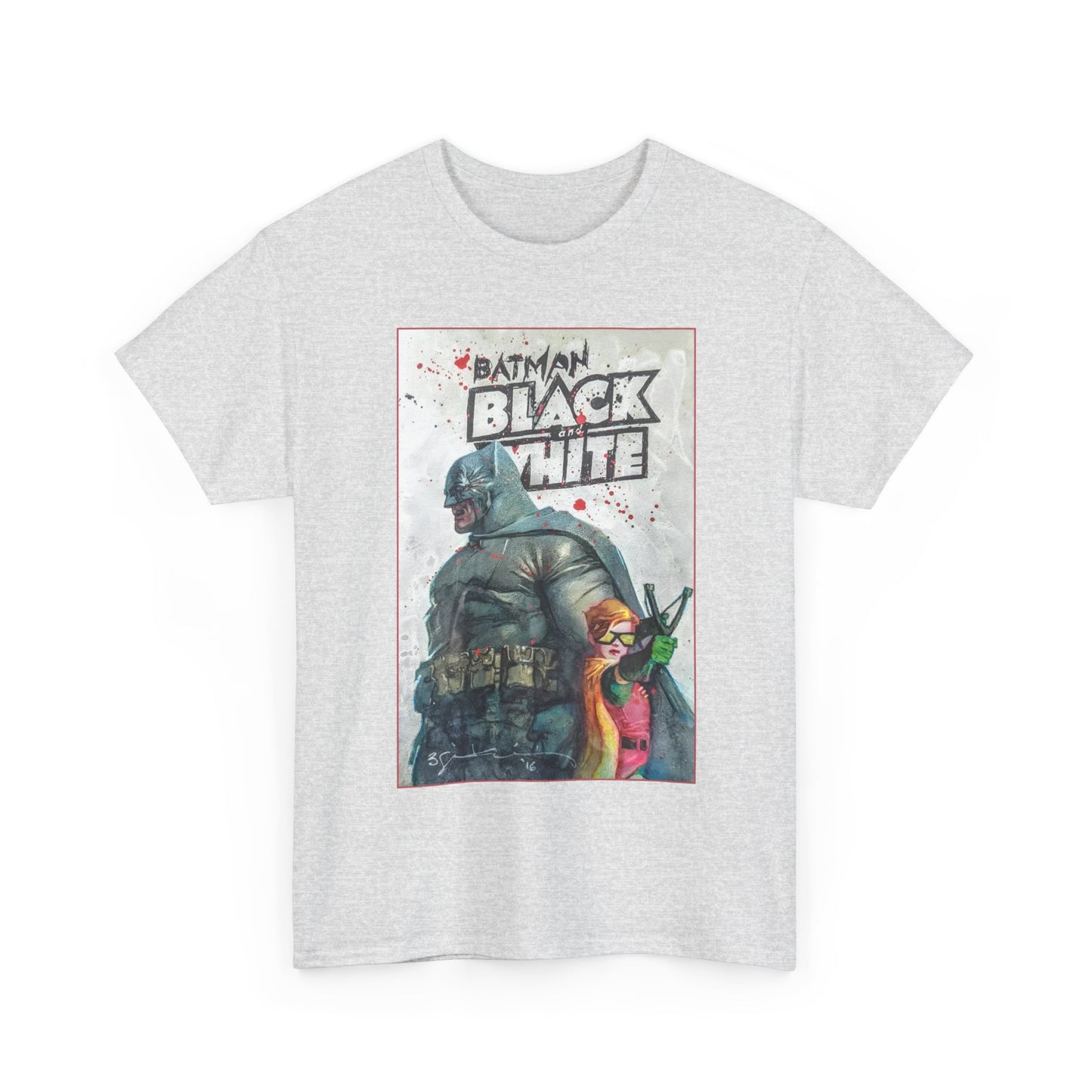 Batman: Black & White T-Shirt - Bill Sienkiewicz Art - Dark Knight Returns - Batman & Robin (Carrie Kelley) - DC Comics