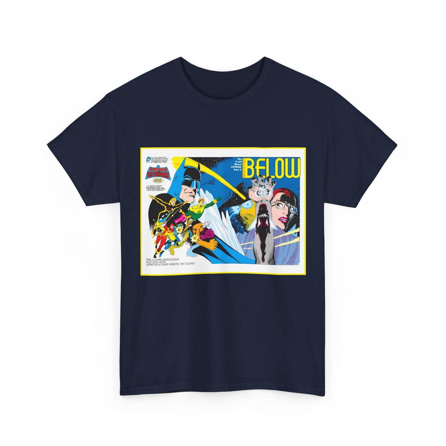 Batman & the Outsiders T-Shirt - Alan Davis Art - Promotional Poster - Looker, Halo, Katana, Geo-Force, Metamorpho, Black Lightning - DC Comics